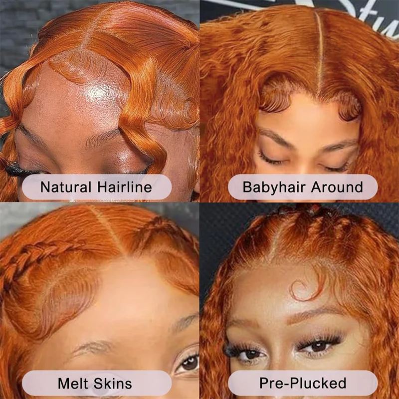 Orange Ginger Lace Front Wig 30 Inch Curly Lace Front Remy Human Hair Wig Water Wave 13x6 13x4 Lace Frontal Wigs for Women