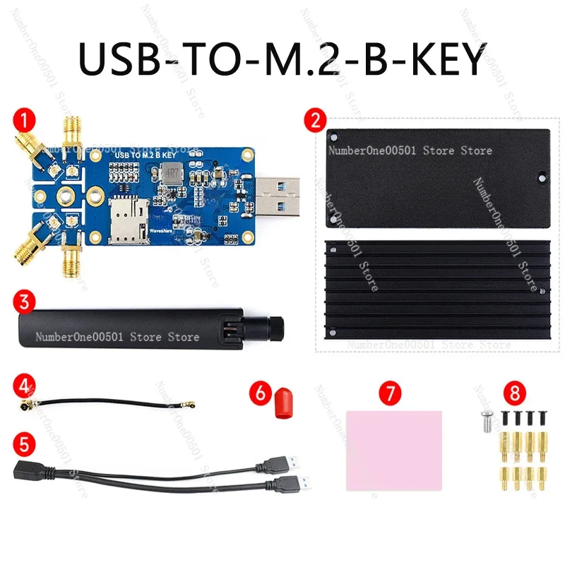 5G DONGLE expansion board four antennas USB3.1 interface to M.2 Key B aluminum alloy heat dissipation plate