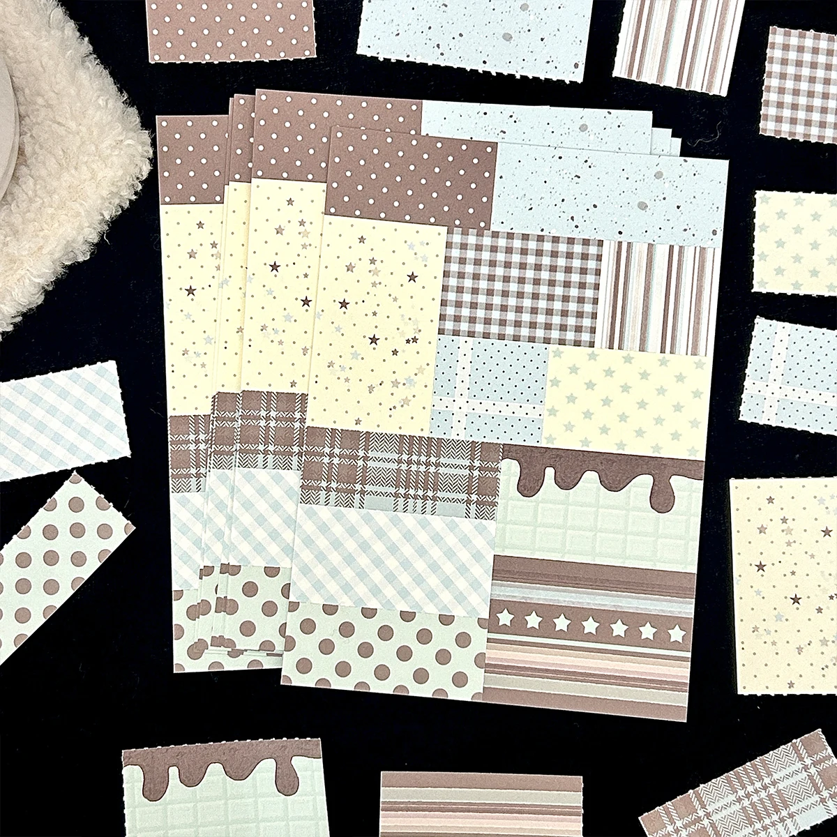 

Blue Brown Polka Dot Memo Pad WakaWaka Patchwork Scrapbook Paper Perforated Background Note Pad Cute Journal Supply