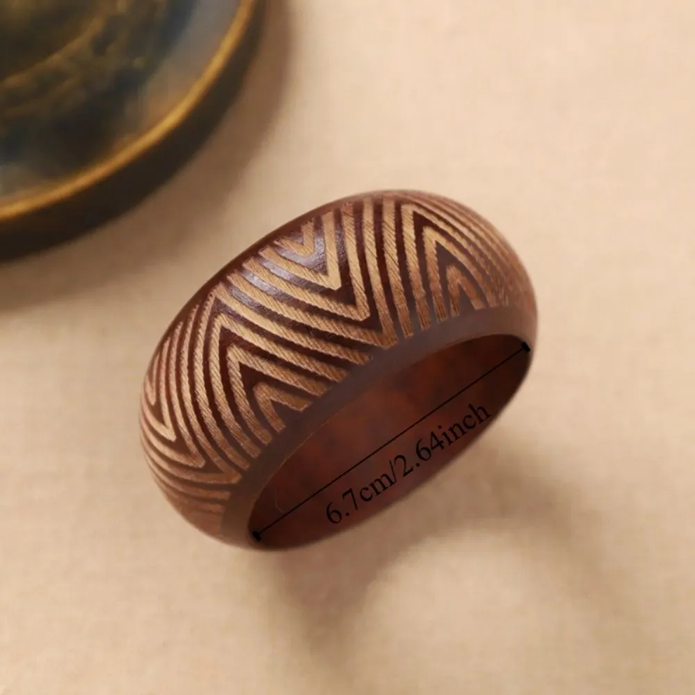 ギフトレトロ彫刻木製バングルカラフルなラウンド中国風ブレスレットワイド手作りエスニックスタイルバングル文学アクセサリー