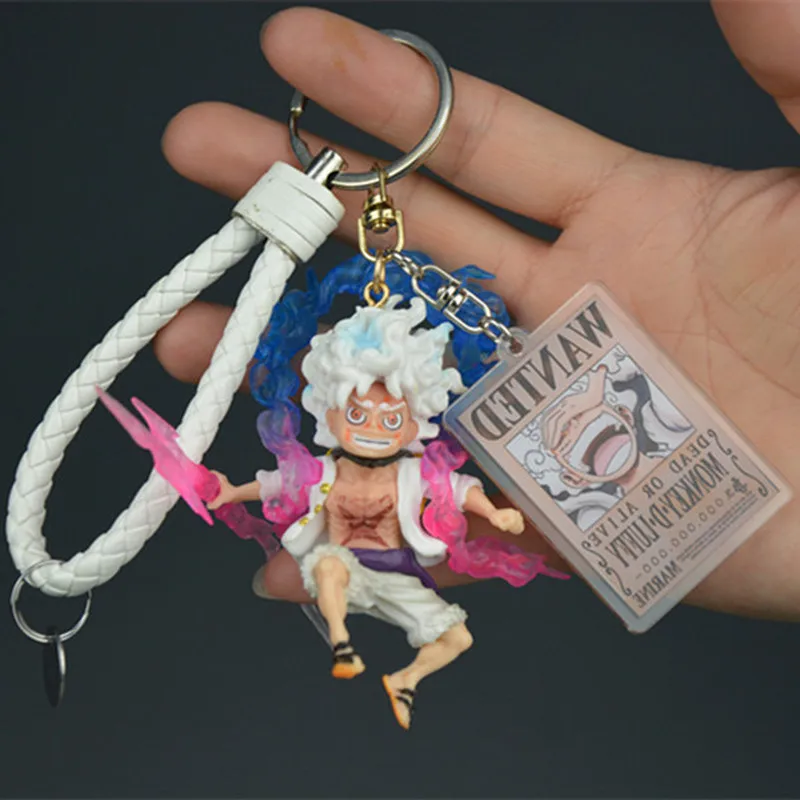 One Piece Nika Luffy Gear 5 Keychain Pvc Action Figure Pendant With Wanted Card Cartoon Bag Decor Car Key Ring For Anime Fans view 2