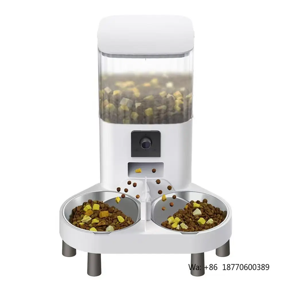 Intelligent Remote Dog Feeder Automatic Pet Feeder Double Bowl Visual Monitoring Timing Quantitative Stainless Steel PP for Cats