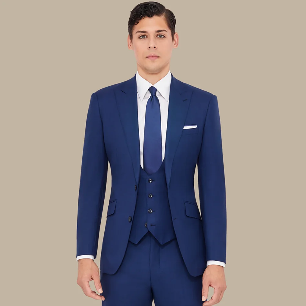 Timeless Men Royal Blue Slim Fit Three Piece Suit Single Breasted Blazer Vest Trousers Set Wedding Groom Formal Business Outfit