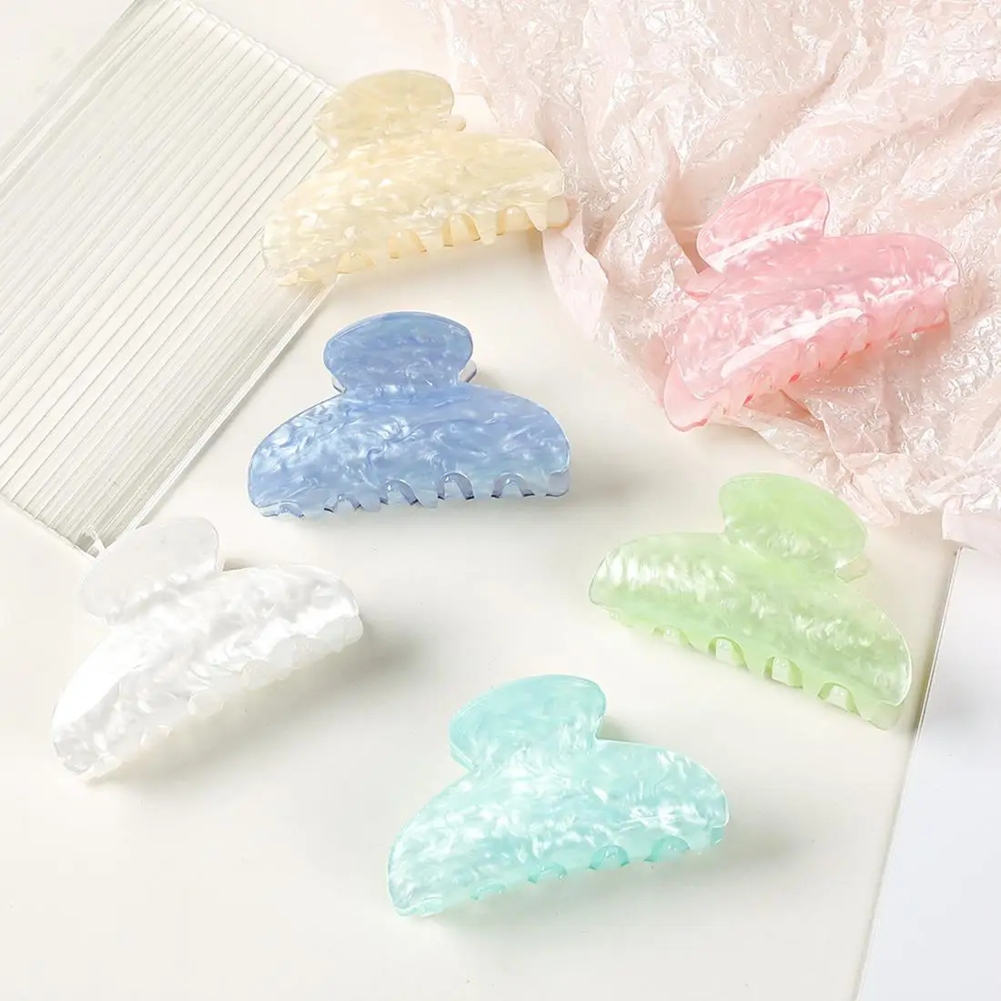 

Korea Sweet Hair Claw For Women Acrylic Solid Color Claw Clips Vacation Crab Hair Clip Trendy Ponytail Clips Hair Accessories