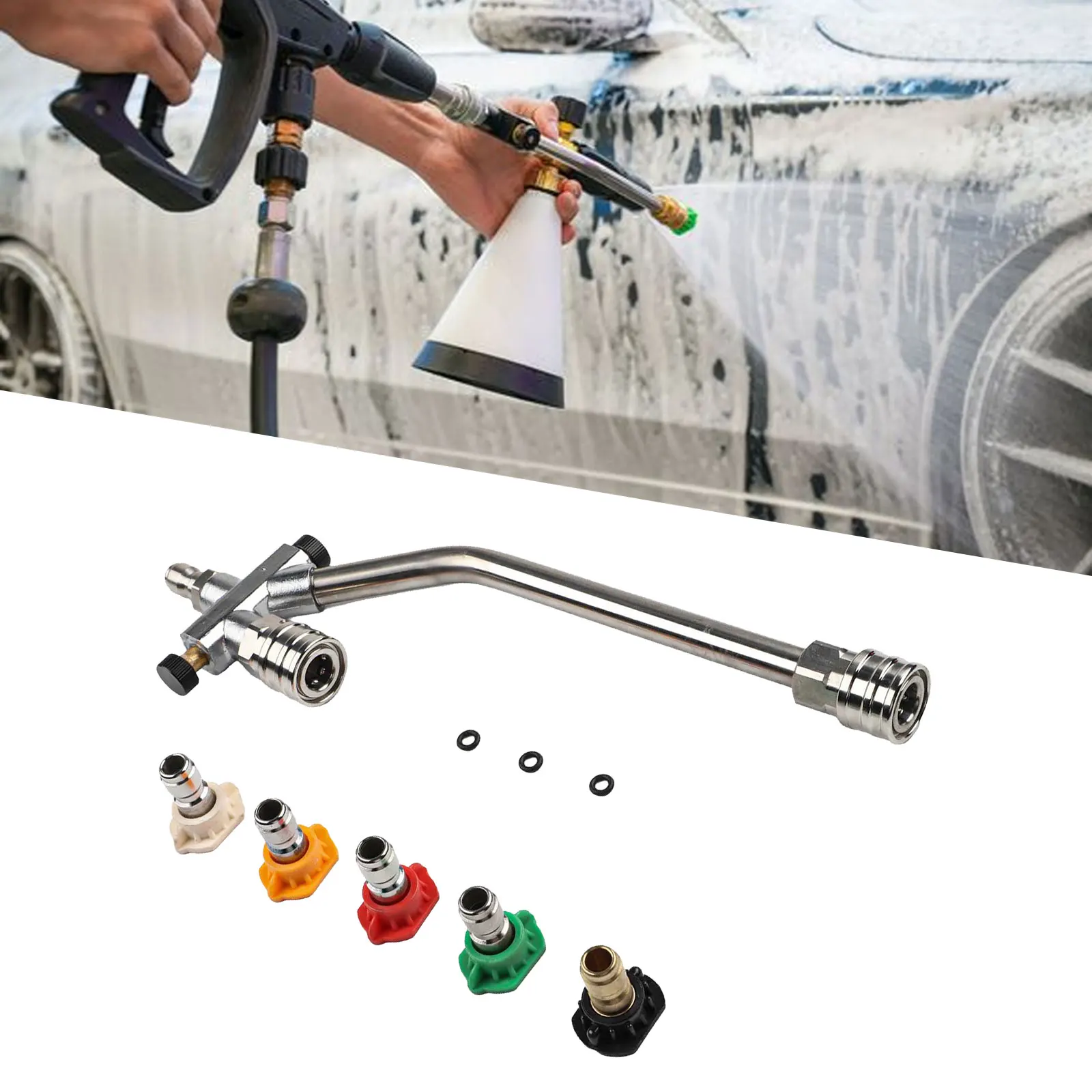 

Автомобильный разъем для машины высокого давления с 5 распылительными насадками, быстроразъемный аксессуар для мойки высокого давления 1/4 дюйма, аксессуар 2-в-1