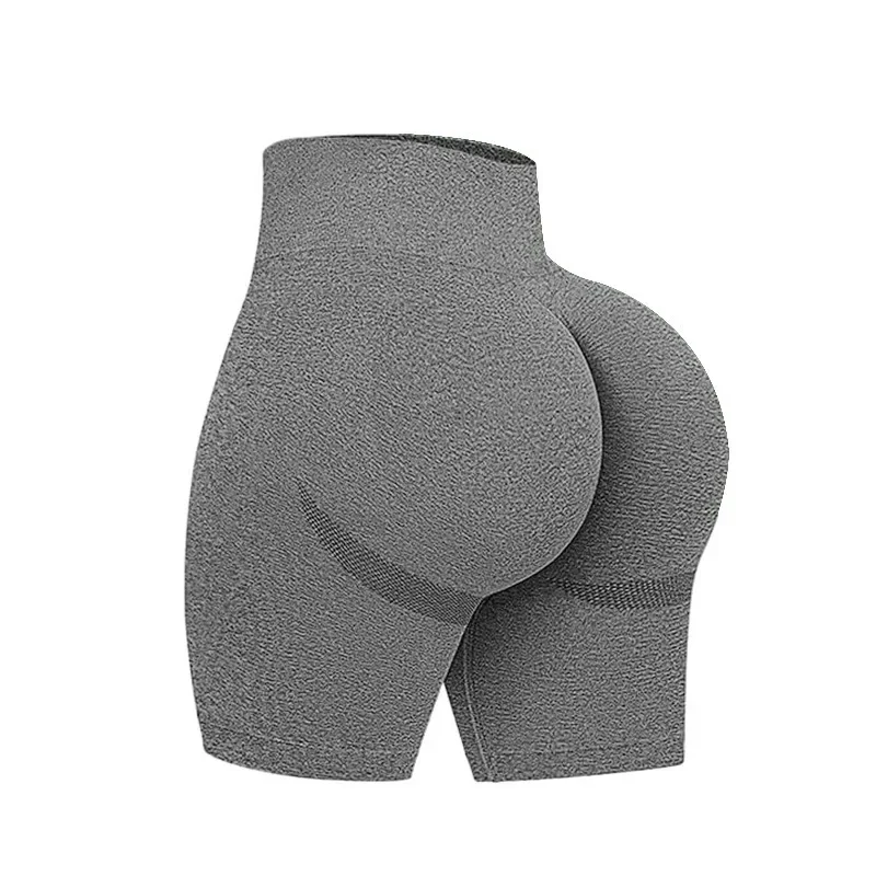 Women Solid Shorts Seamless Knit Slim Shorts High Waist Hip Liftting Fitness Elastic Yoga Tights Gym Workout Three Point Pants