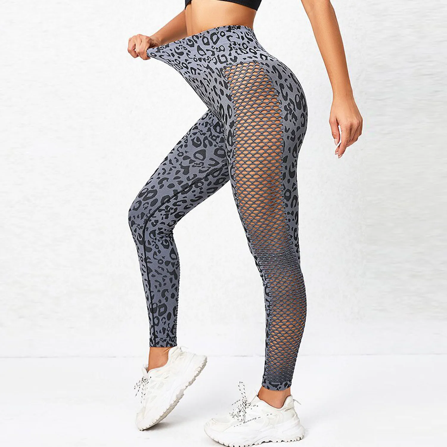 Women Leopard Leggings Hollow Out Gym Fitness Athletic Workout Leggins Yoga Pants Sports Training Outdoor Tights Sportswear