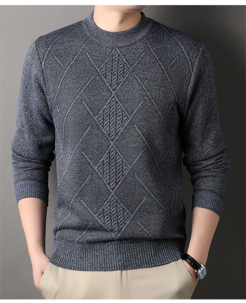 Man Pullover New Autumn Winter Fashion Casual And Comfortable Solid Color Sweater Warm Soft Interior Sweater