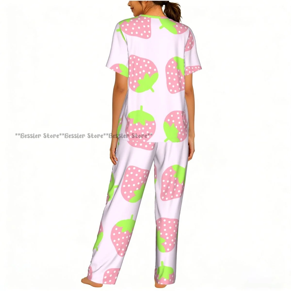 Women's Comfort Pajamas Women's Cute Pink Strawberries Short Sleeve Set Sleepwear - view 4