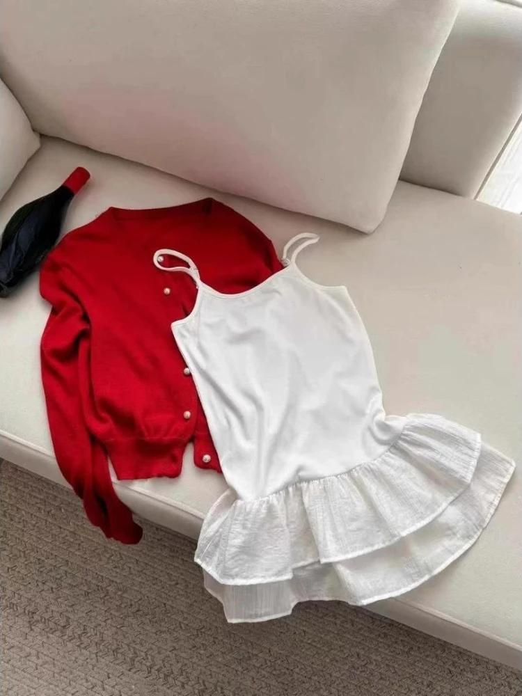 2026 Summer Harajuku Slim Fit Ruffled Vest White Sweet Fairy Grunge Backless Camisole Y2k Aesthetic A-line Patchwork Top