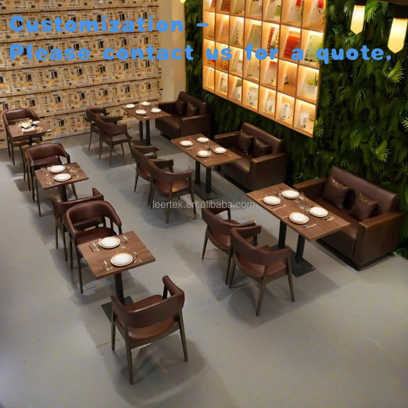 

На заказ. Горячий ресторан продаж, деревянный каркас, индивидуальный кожаный диван, будка, обеденный стол и стулья для фаст-фуда, коммерческая мебель Se