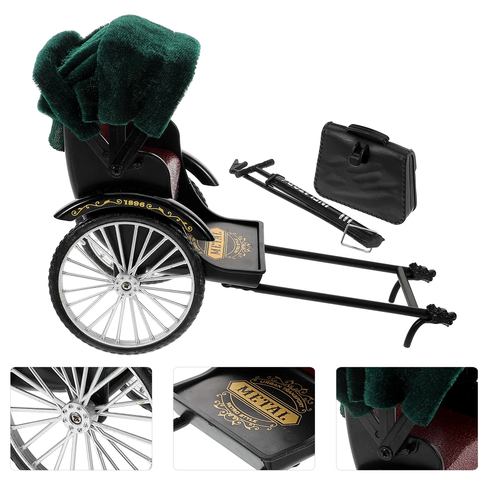 

Rickshaw Model Vintage Decor Alloy Desk Decoration Table Chinese Figurine Office Home