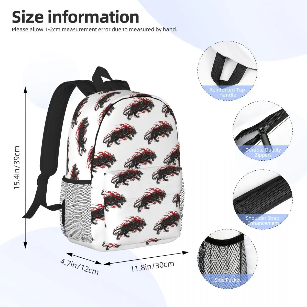 Fiery Panther Flaming Beast Backpack Student Boys Girls BookBag Men Women School Bag Computer Shoulder Bags
