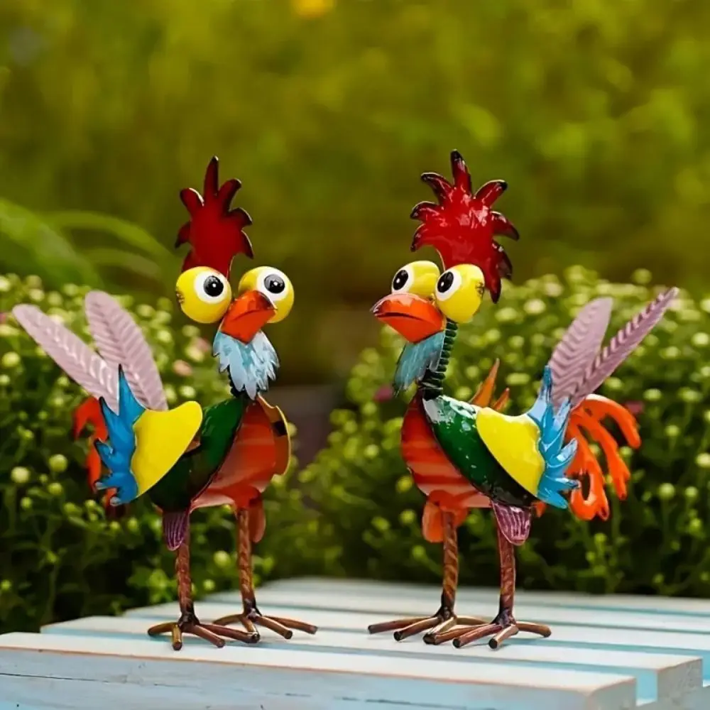 Outdoor Decoration Garden Rooster Statues Iron Miniature Chicken Sculpture Rustproof Yard Art Metal Rooster Ornaments for Home