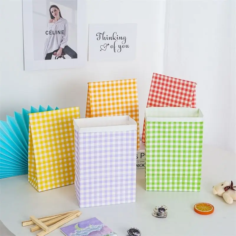 

10 шт. многоцветные клетчатые бумажные пакеты из крафт-бумаги, стоячие пакеты для конфет, печенья, сумки для детей, конфетные пакеты для свадебной упаковки, подарочные пакеты