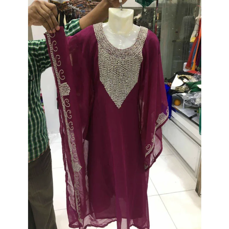 

Purple Dress Dubai Girls' Dress Children Abaya Moroccan Long Shirt Children's Dress European and American Fashion Trend