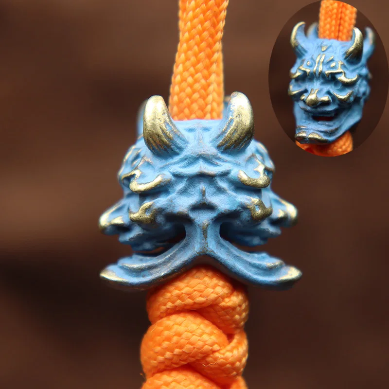 Double-Sided Japanese Ghost Hannya Mask Brass Paracord Knife Beads Prajna Skull EDC Outdoor DIY Umbrella Rope Woven Accessories