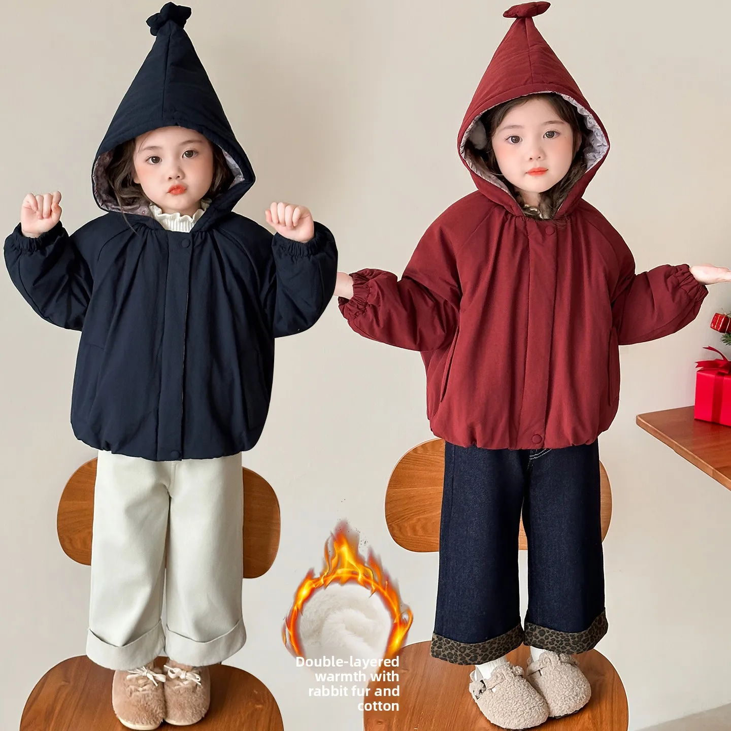 

Trendy Winter Hooded Cotton Jaet Thiened Baby Girl Clothes Korean Sle Children's Outerwear Faionable Kids' Outfit