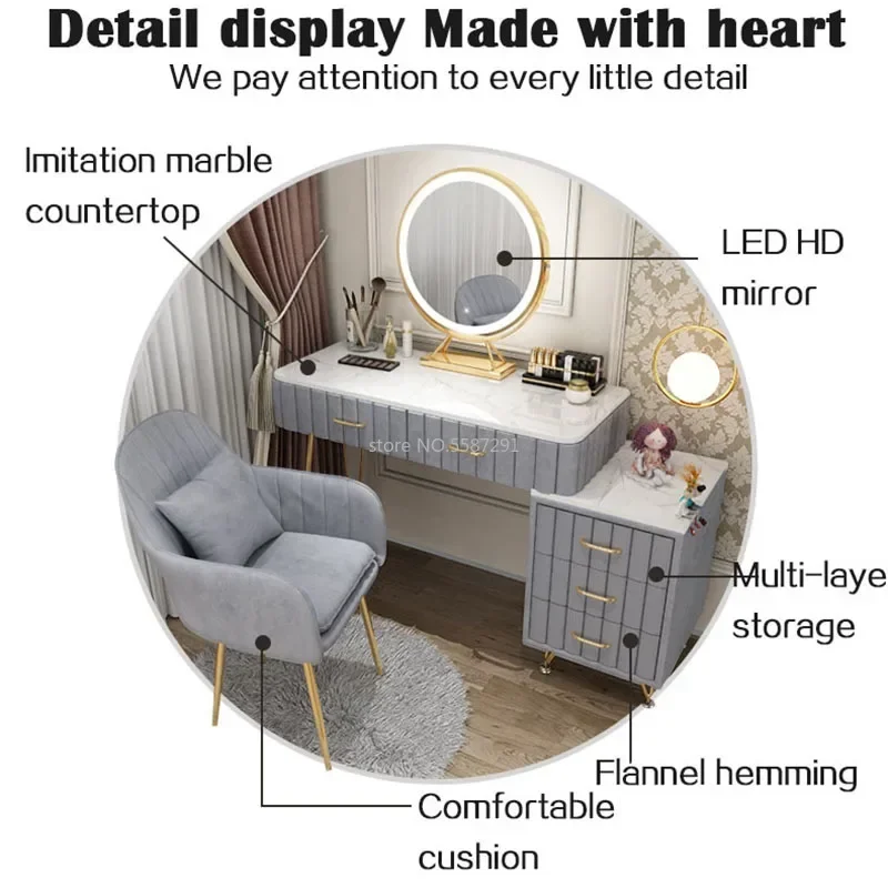 Meja Rias LED HD Cermin Rias Pintar Meja Rias Marmer Kamar Tidur Lemari Penyimpanan Minimalis Modern Meja Rias dengan Laci