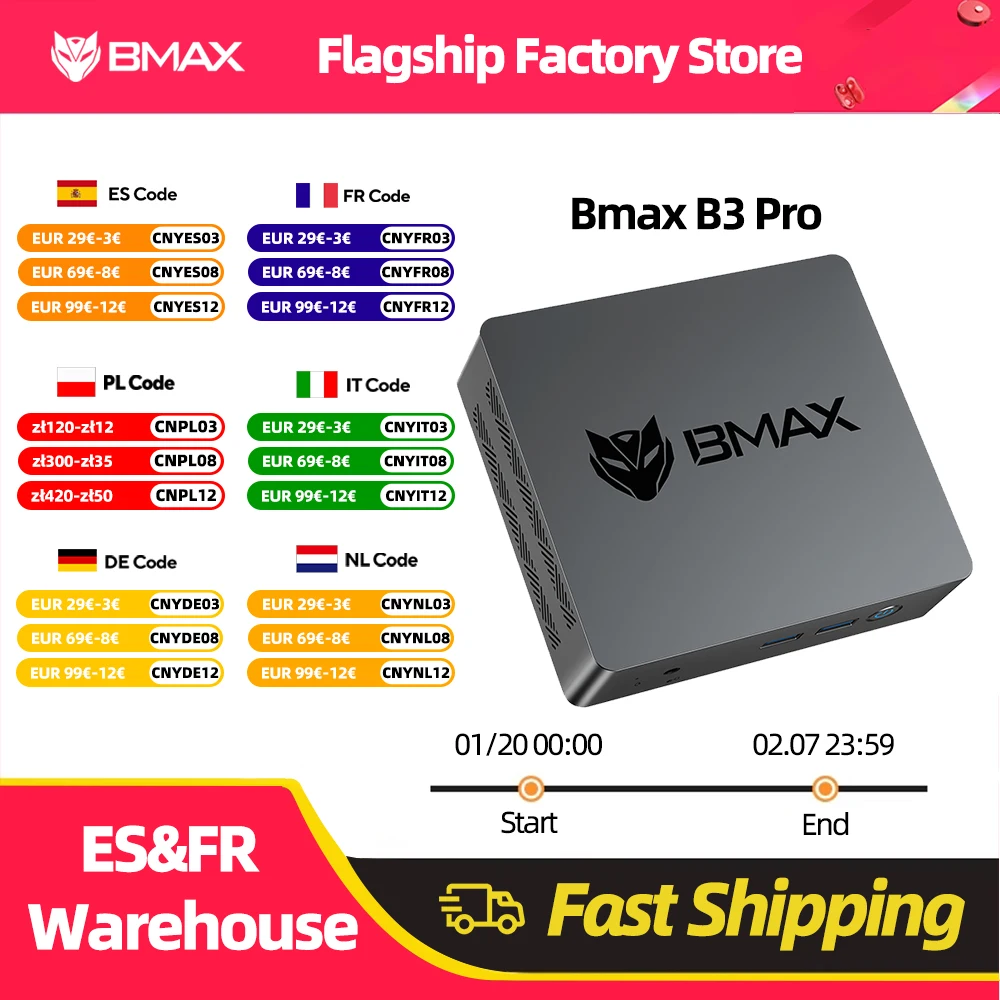 BMAX-Mini PC v1.Pro Windows 11, Intel N5095, 8 Go de RAM, DDR4, 256 Go SSD, Intel UHD, exploration