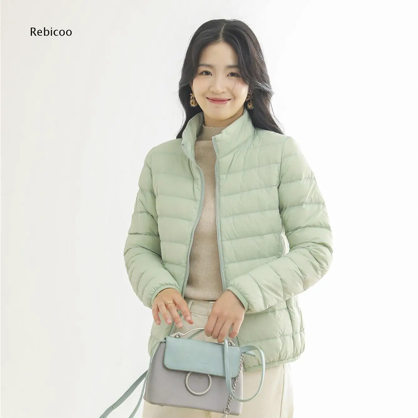 Stand Collar Zipper Light Down Jacket For Women Soft Portable Outerwear To Match Different Sweaters And Bottoms In Cold Seasons