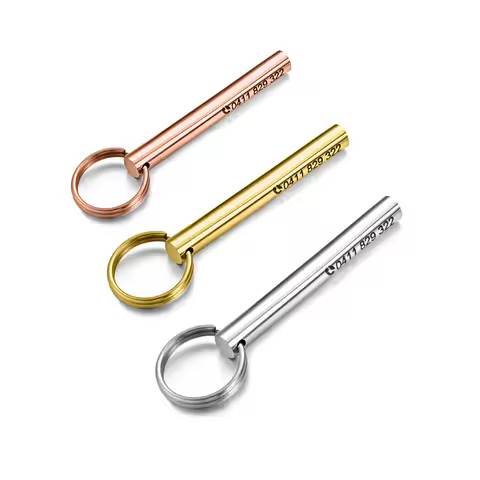 Customized Phone Number Key Chain for Women Men Silver 40mm Round Bar Key Ring Stainless Steel Jewelry Personalized Name Gifts