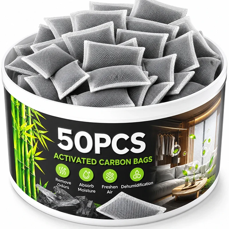 50/5pcs Coconut Shell Activated Carbon Bags Reusable Air Purifying Deodorizer Moisture Absorber Odor Eliminator for Car Closet