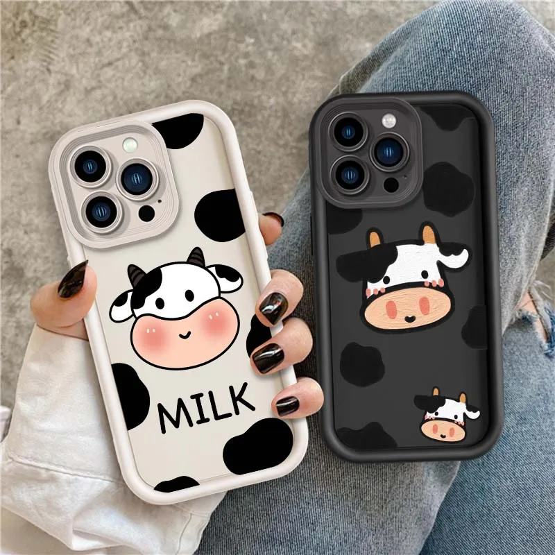 

Cartoon creative style cow Phone Case For Apple iPhone 16 15 14 13 12 11 Pro Max Plus Eye Ladder Soft TPU Silicone Cover