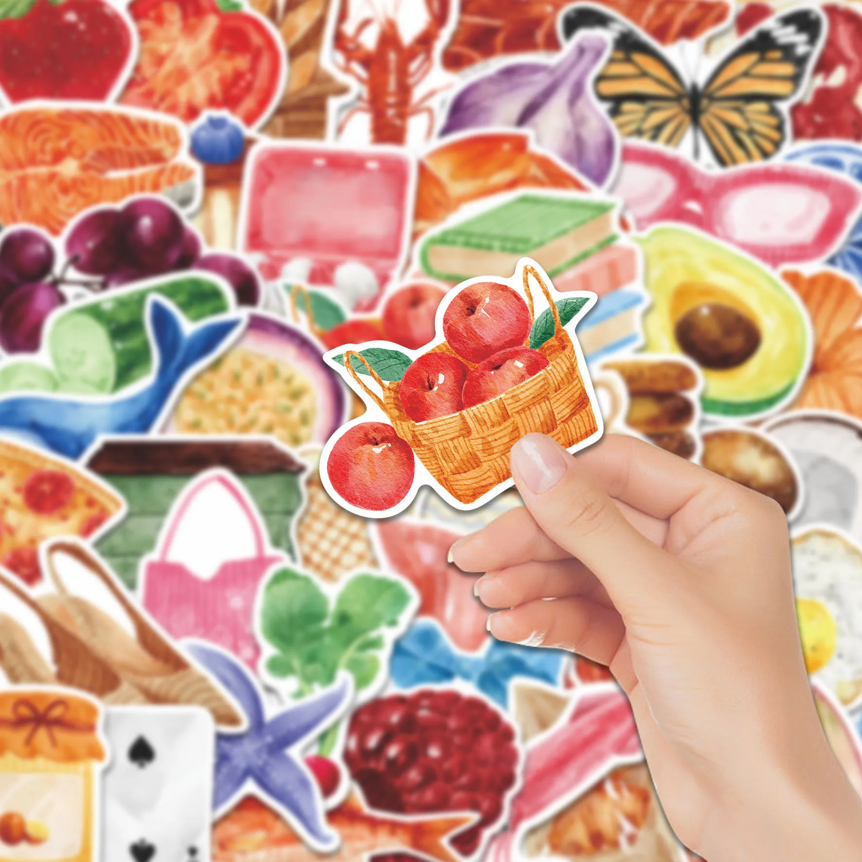 50pcs Watercolor Food Stickers Pack, Cute Vinyl Decals with Sweet Food for Phone & Luggage, Ideal for Food & Warm Vibe Fans