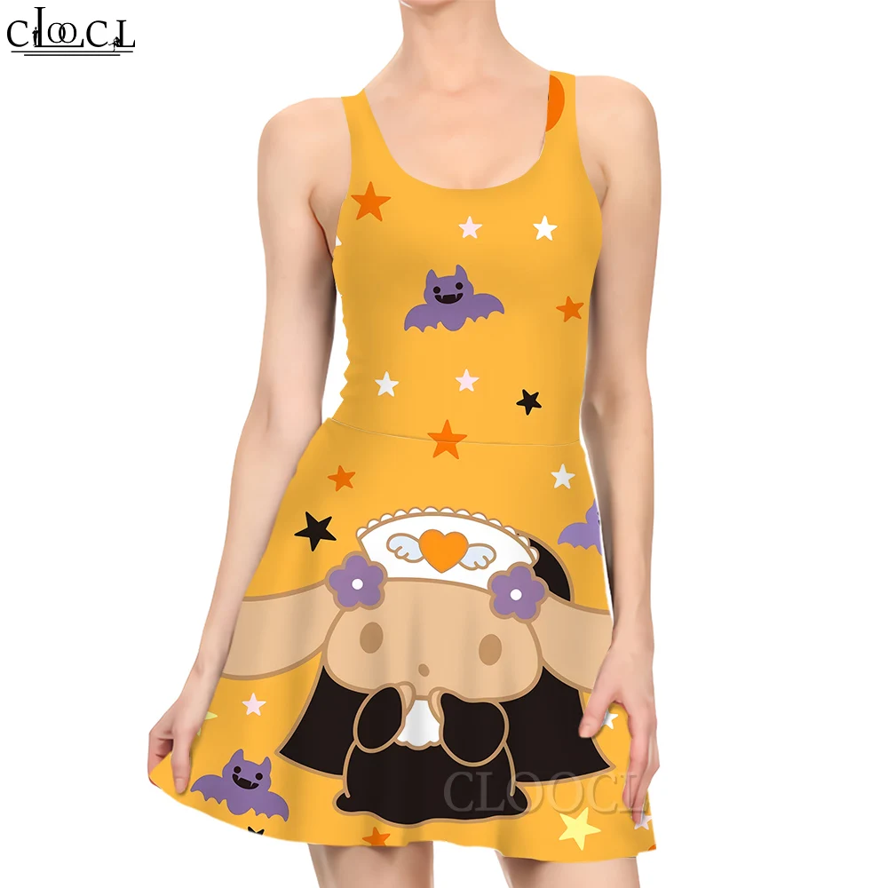 CLOOCL Cute Mini Dress Naughty Rabbit Starry Sky Graphics Printed Female Sleeveless Knee Length Dress Lady All Saints' Day Gifts