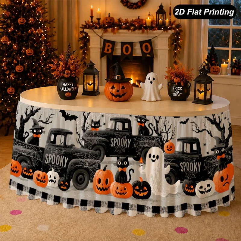 One-piece 2D flat Christmas tablecloth - Cheerful tone tree table skirt for Christmas - Suitable for home use