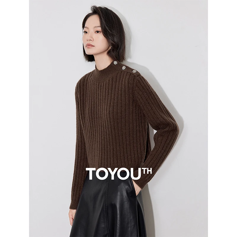 

TOYOUTH Women Sweater 2024 Autumn Winter 2024 Turtleneck Long Sleeve Knitted Pullover Sweater Coffee Color