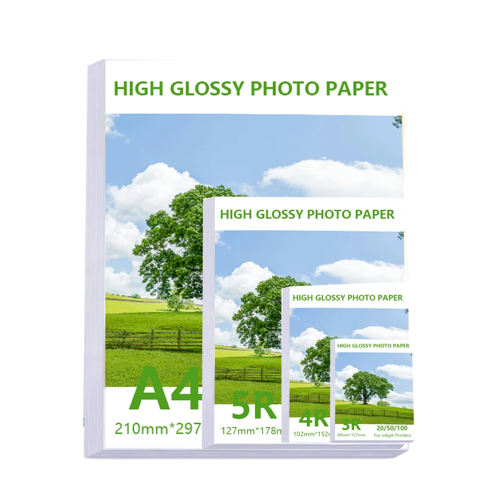 Multi Specification High Gloss Photo Paper 3R 4R 5R A4 กระดาษพิมพ์ภาพถ่ายเครื่องพิมพ์อิงค์เจ็ท 180G กระดาษภาพถ่ายด้านเดียวเคลือบเงา
