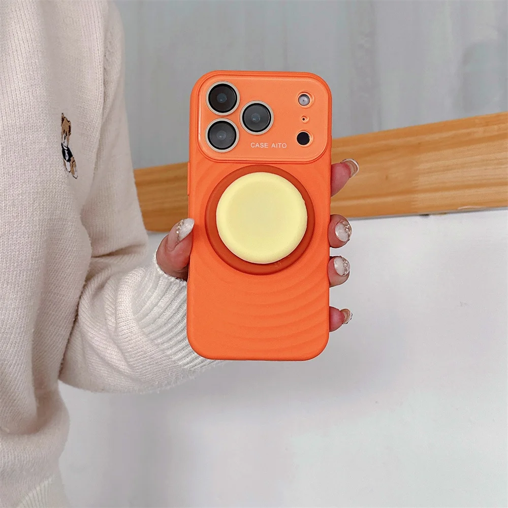 

For iPhone 17 Pro Max Cover Cute Candy Color Wave Pattern Phone Case with Magnetic Ring Holder Kawaii Fashion 16 15 14 13 Cover