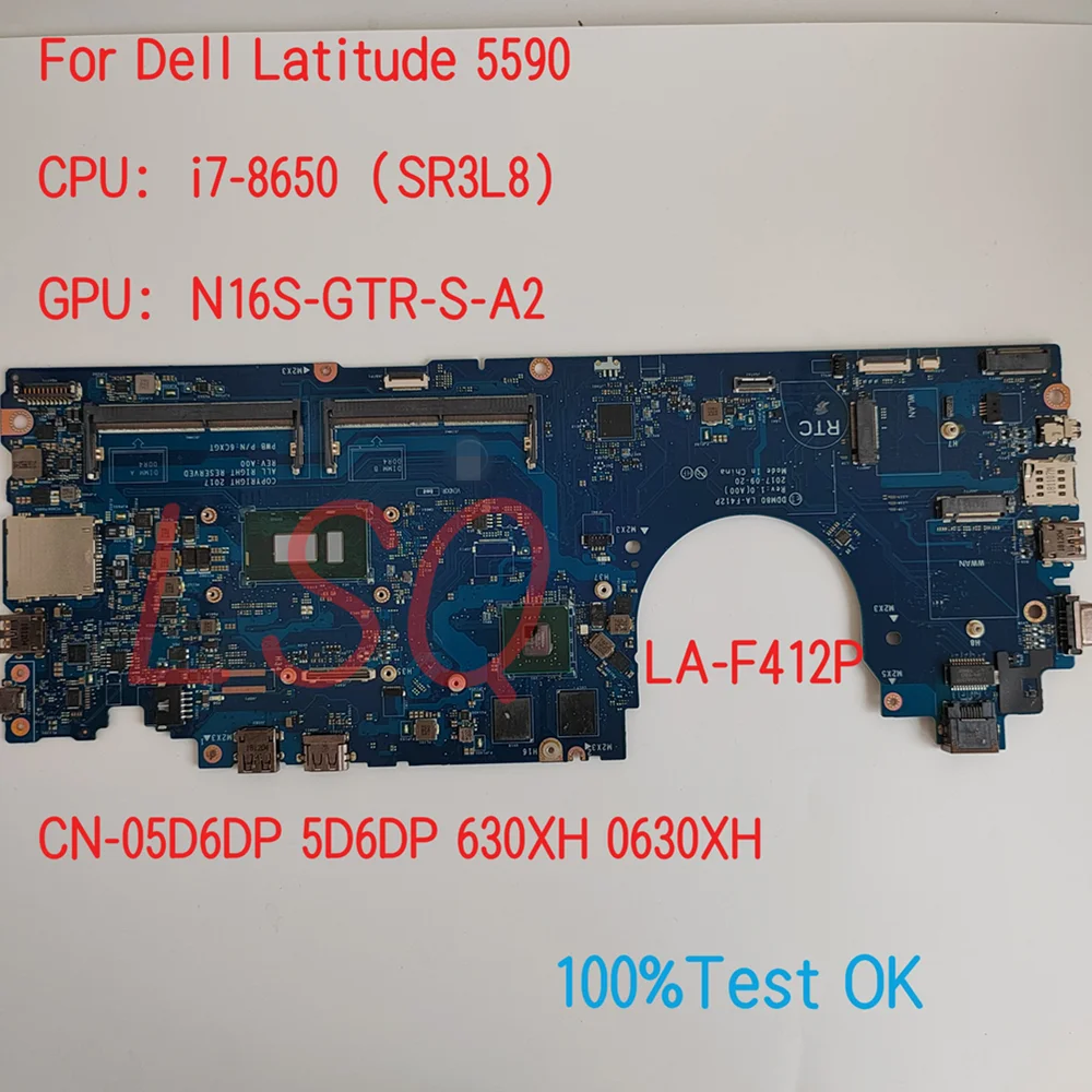 LA-F412P UNTUK Dell Latitude 5590 Motherboard Laptop dengan i7-8650 CPU CN-05D6DP 5D6DP 630XH 0630XH 100% tes OK