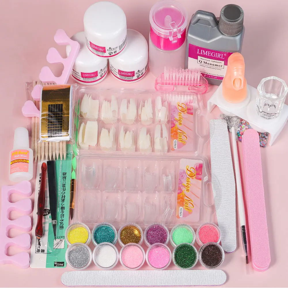 LIMEGIRL – ensemble de poudre acrylique pour ongles, décoration artistique, poudre de cristal acrylique à paillettes 3D pour manucure, Kit d'outils de sculpture sur cristal