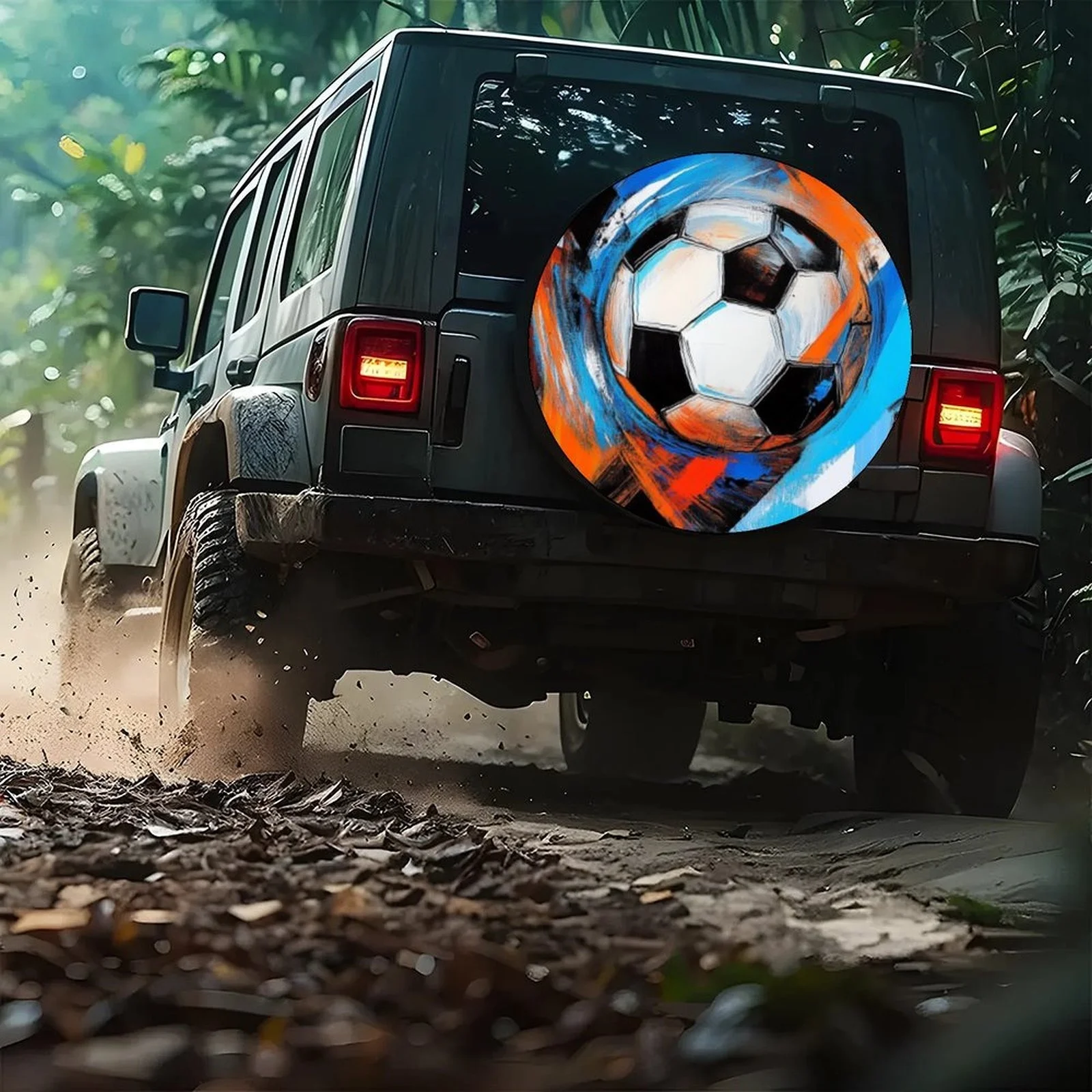 Soccer Ball Print Car Spare Tire Cover Polyester Wheel Protection for SUV Truck Universal Fit