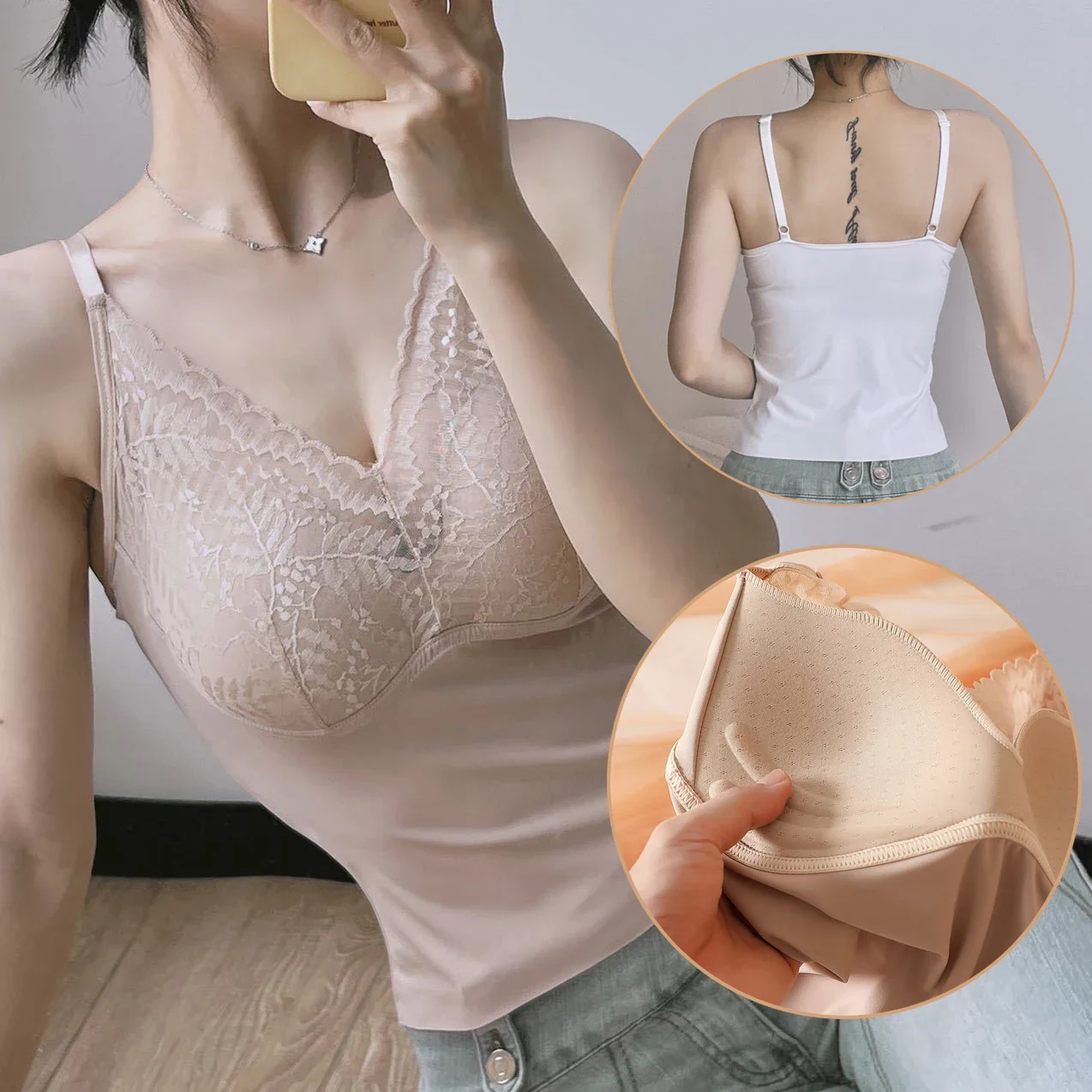 Summer Tank Top Women Fashion Deep V Lace Bras Floral Tank Top Bra Wrapped Chest Camisole Padded Bralette Lace Tank Top