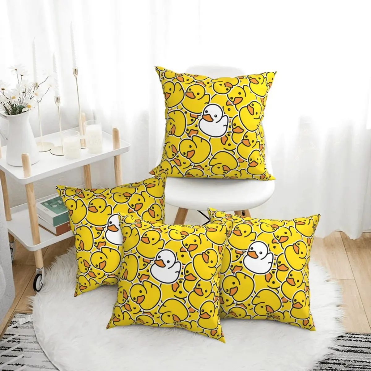 

Yellow Duck Pattern 4pcs Square Pillowcase Pillow Cover Cushion Zip Decorative Comfort Throw Pillow for Home Living Room