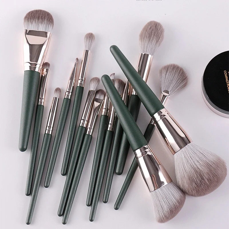 14 Green Cloud Makeup Brush Set Upgrade Soft Wood Handle Beauty Tools Beginners Complete Makeups brush Makeup Refresh