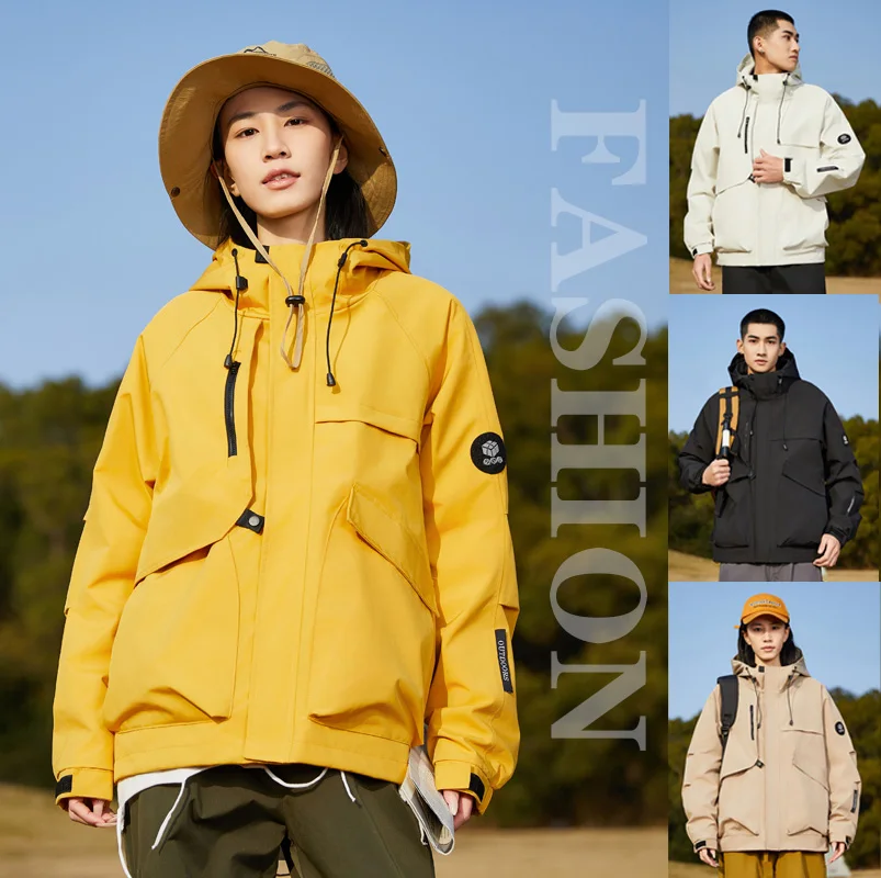 

Новый альпинистский костюм с капюшоном для пар, водонепроницаемая многофункциональная куртка, мужская куртка для спорта на открытом воздухе, универсальная