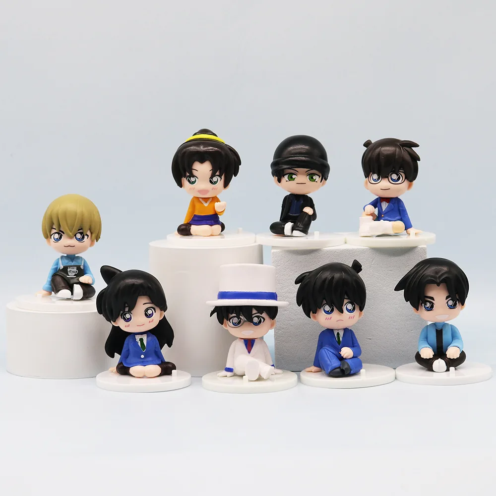 8 pçs/set Anime Detetive Conan kawaii q-versão Postura sentada Figura de ação PVC Modelo Brinquedos boneca Ornamentos de carro Presente colecionável