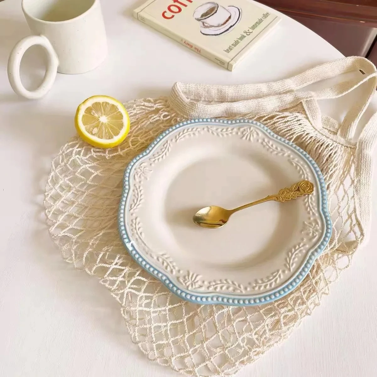 

Lace Plate Embossed Beads Western Food Plate Vintage Nordic Palace Style Palace Dessert Afternoon Tea Cake Plate Cafe