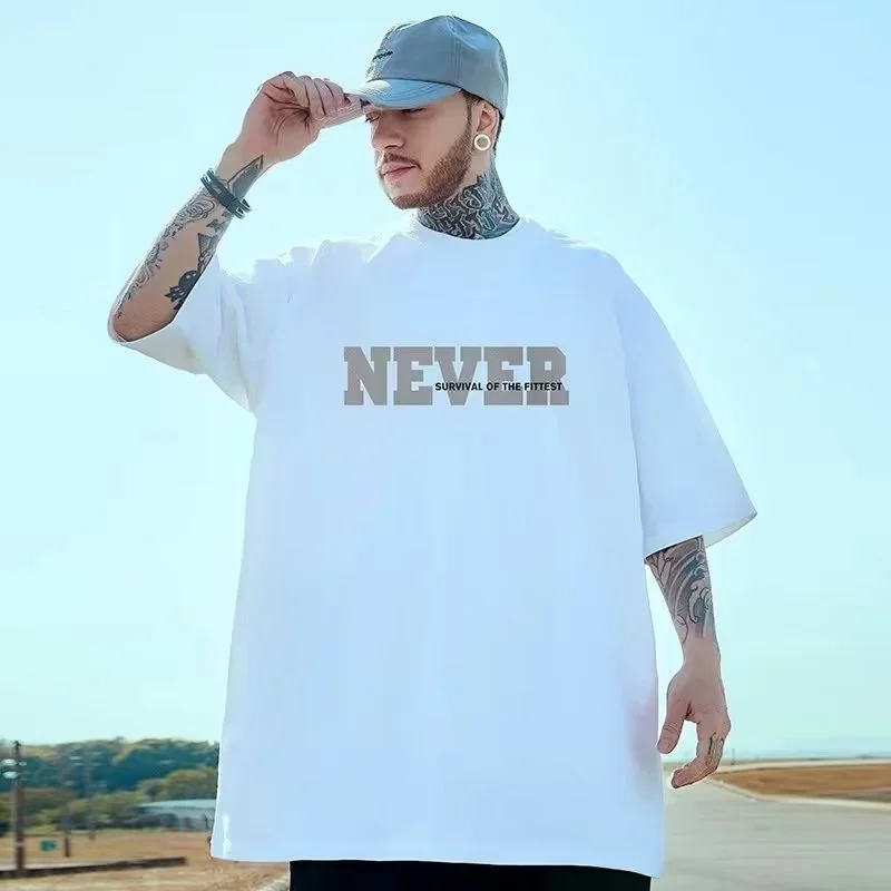 High Street Letter NEVER Printed Male T Shirt Summer Cotton Hip Hop Oversized T-shirt Casual Loose Y2K Short Sleeve Tee Tops