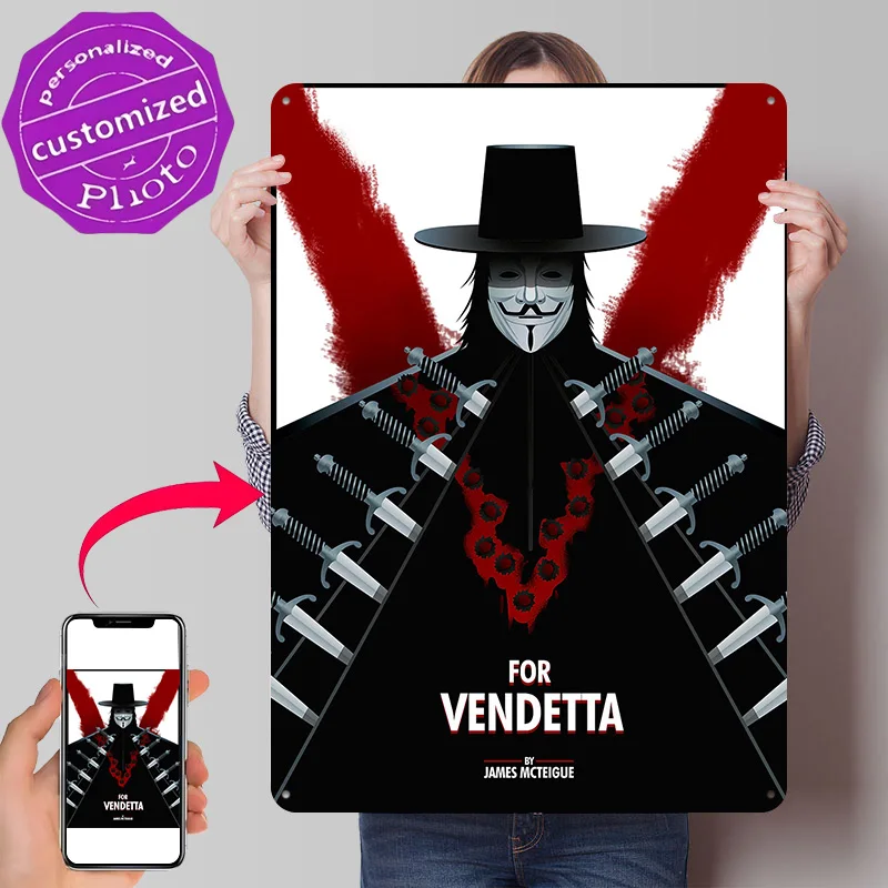 V for Vendetta Metal Poster Perfect Gift for Fans Lovers Customized Wall Art Metal Sign for Wand Deko Funny Signs Decor Room