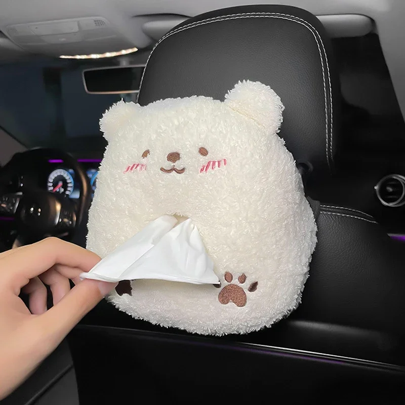 Car Tissue Box Cute Plush Animals Napkin Tissue Paper Holder Portable Drawer Box Car Seat Back Armrest Box Tissue Boxes Bag