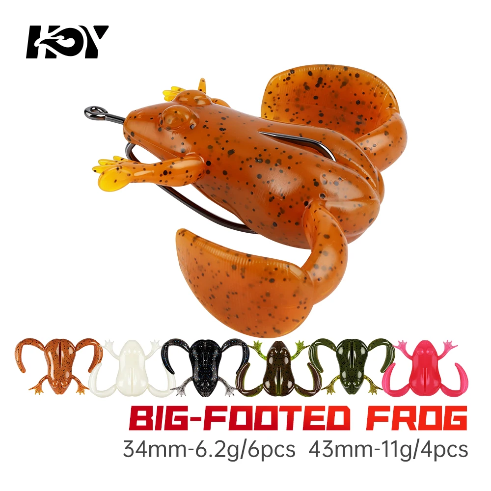 Isca Artificial de Silicone Flutuante Kingdom 4 Peças Sapo de Pés Grandes 34mm 6.2g 43mm 11g para Truta, Robalo e Lúcio
