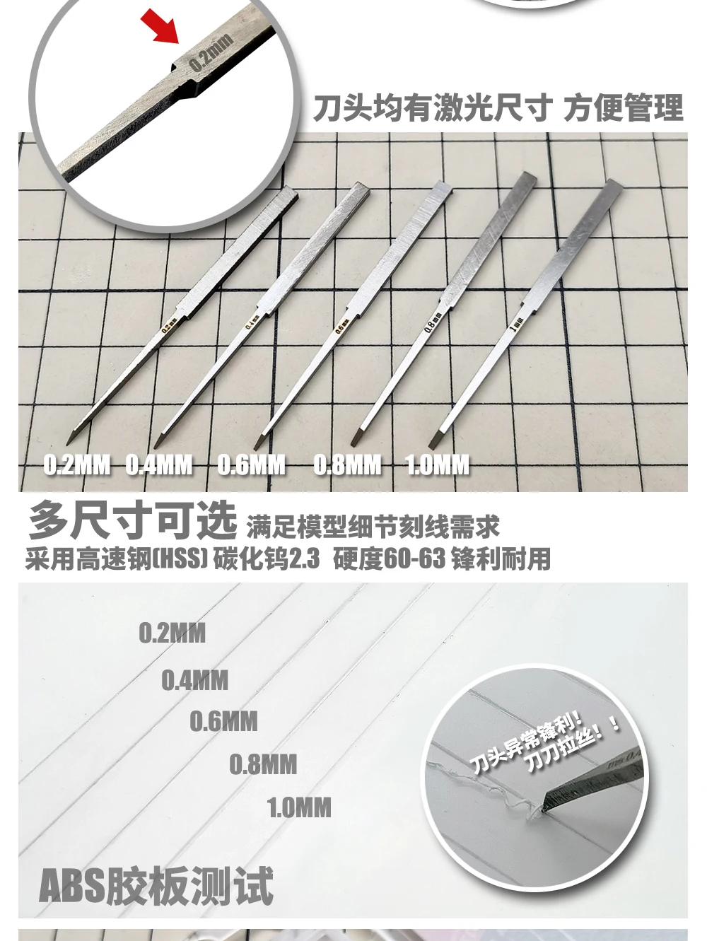 1 set 5 in 1 Model Scriber Model Resin Carved Scribe Line Hobby Cutting Tool Chisel 0.2/0.4/0.6/0.8/1.0mm with Rubber Cap Blades