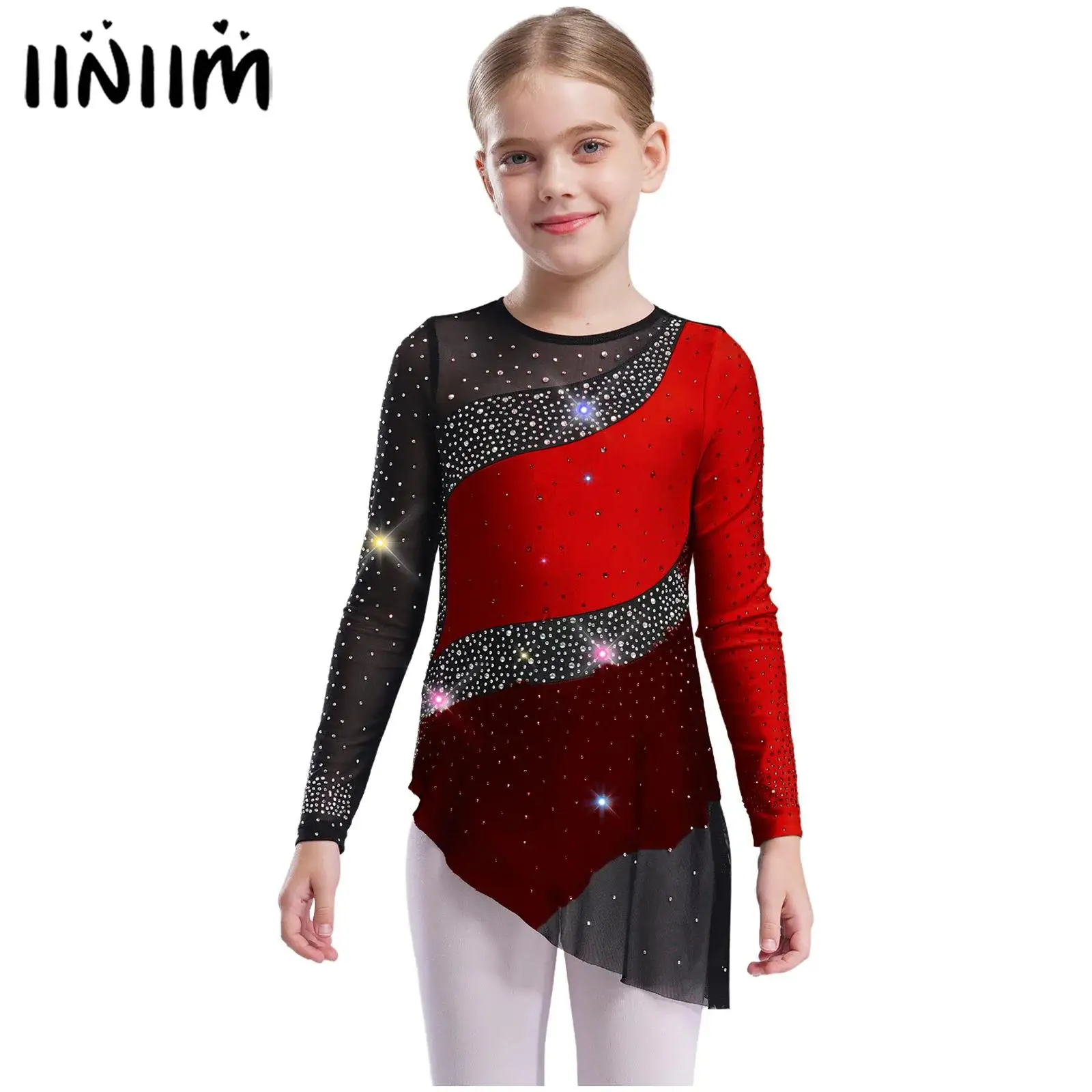

Детское балетное трико со сверкающими стразами для девочек, платье для лирического танца, трико для художественной гимнастики, художественный костюм для фигурного катания