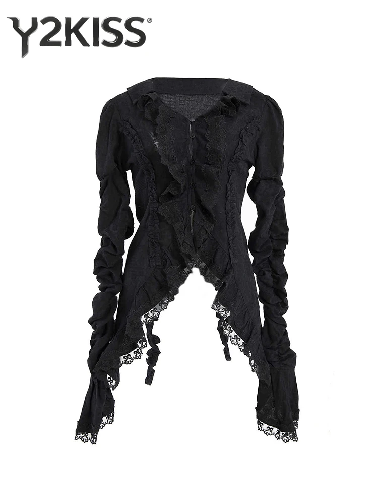 

Women Shoujo Dark Academia Lace Shirt Long Sleeve Blouse Design Gothic Tops Japanese Fashion 2000s Aesthetic Abi Y2k Coquette